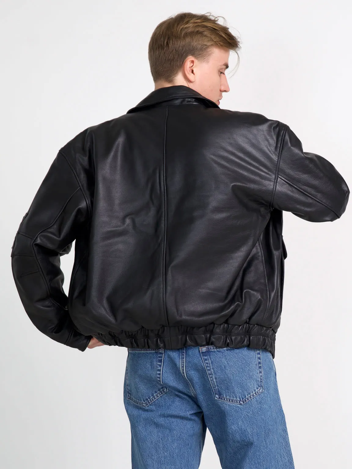 TANIS LEATHER BOMBER - BLACK