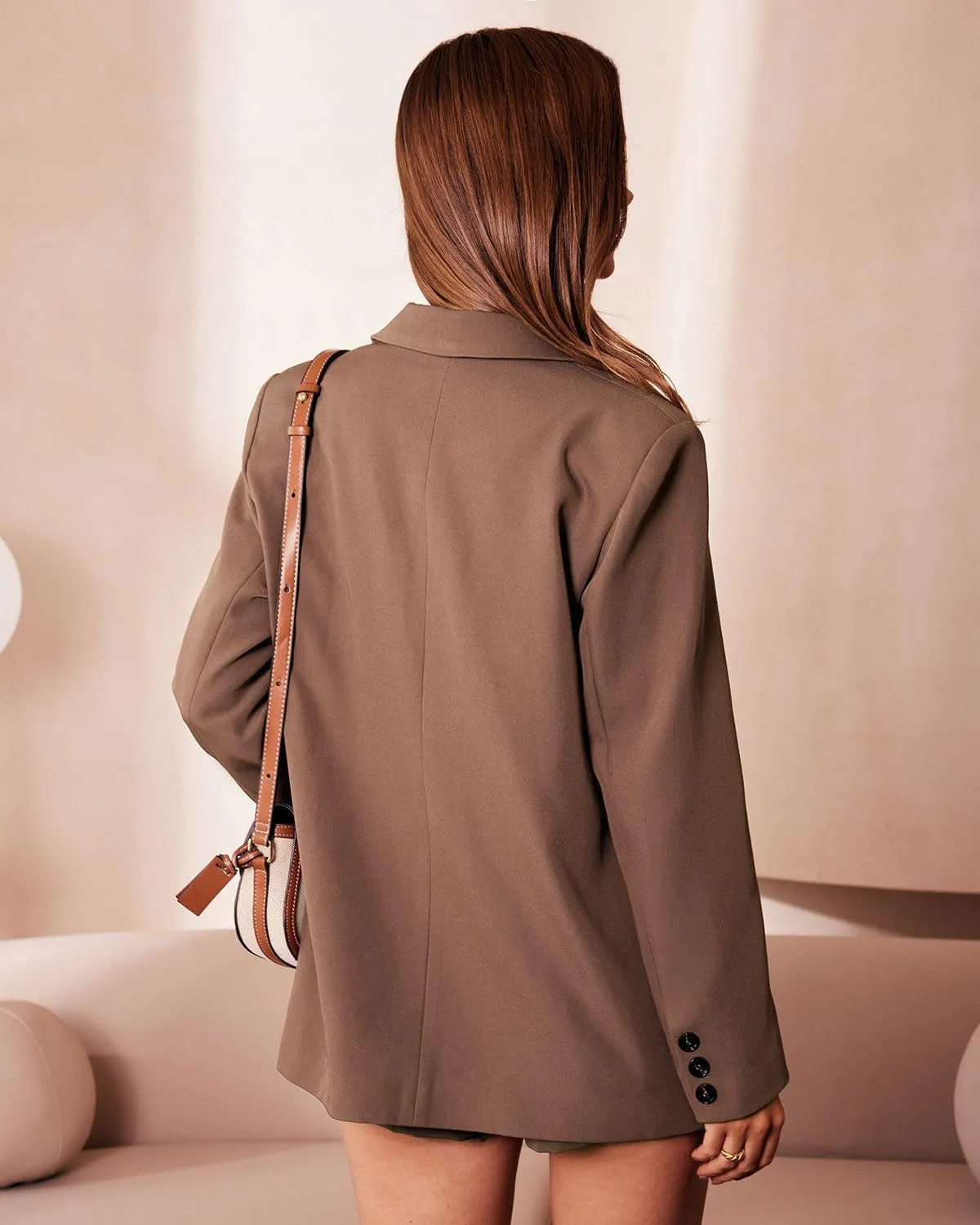 The Coffee Lapel Button Wide-waisted Blazer