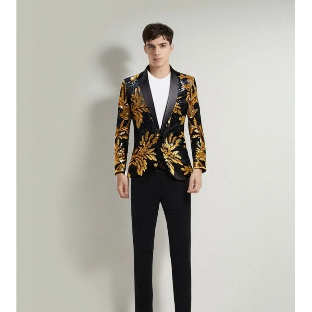 The Golden Palm Sequin Slim Fit Two-Piece Suit