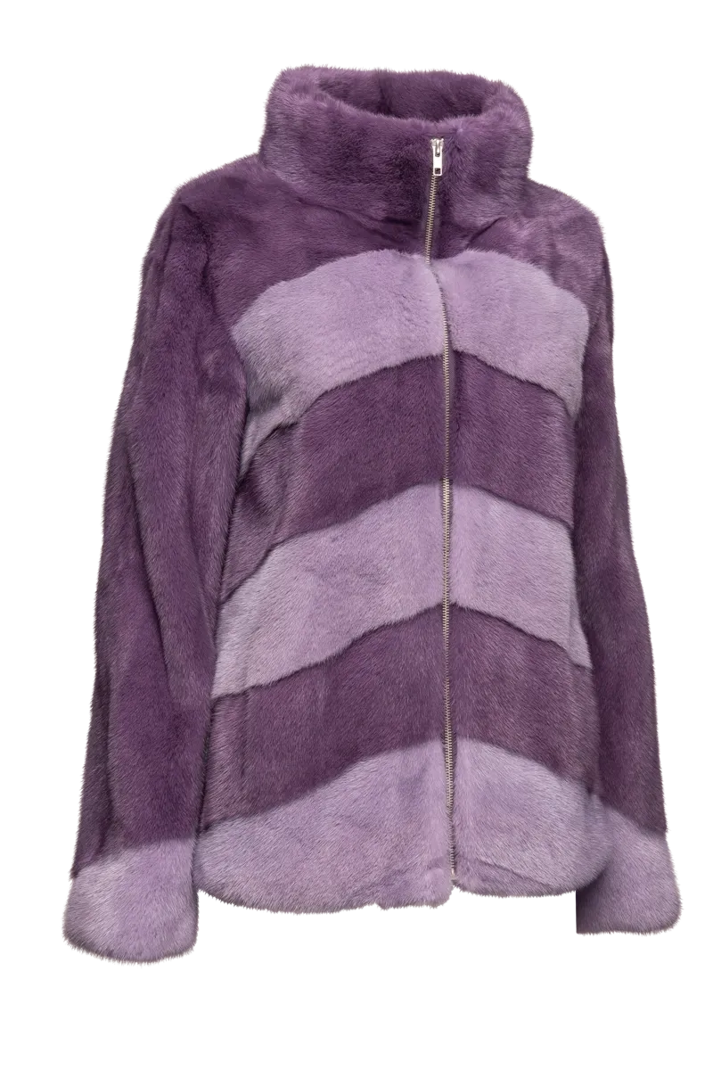 Two Purples Zip Up Mink Fur Jacket