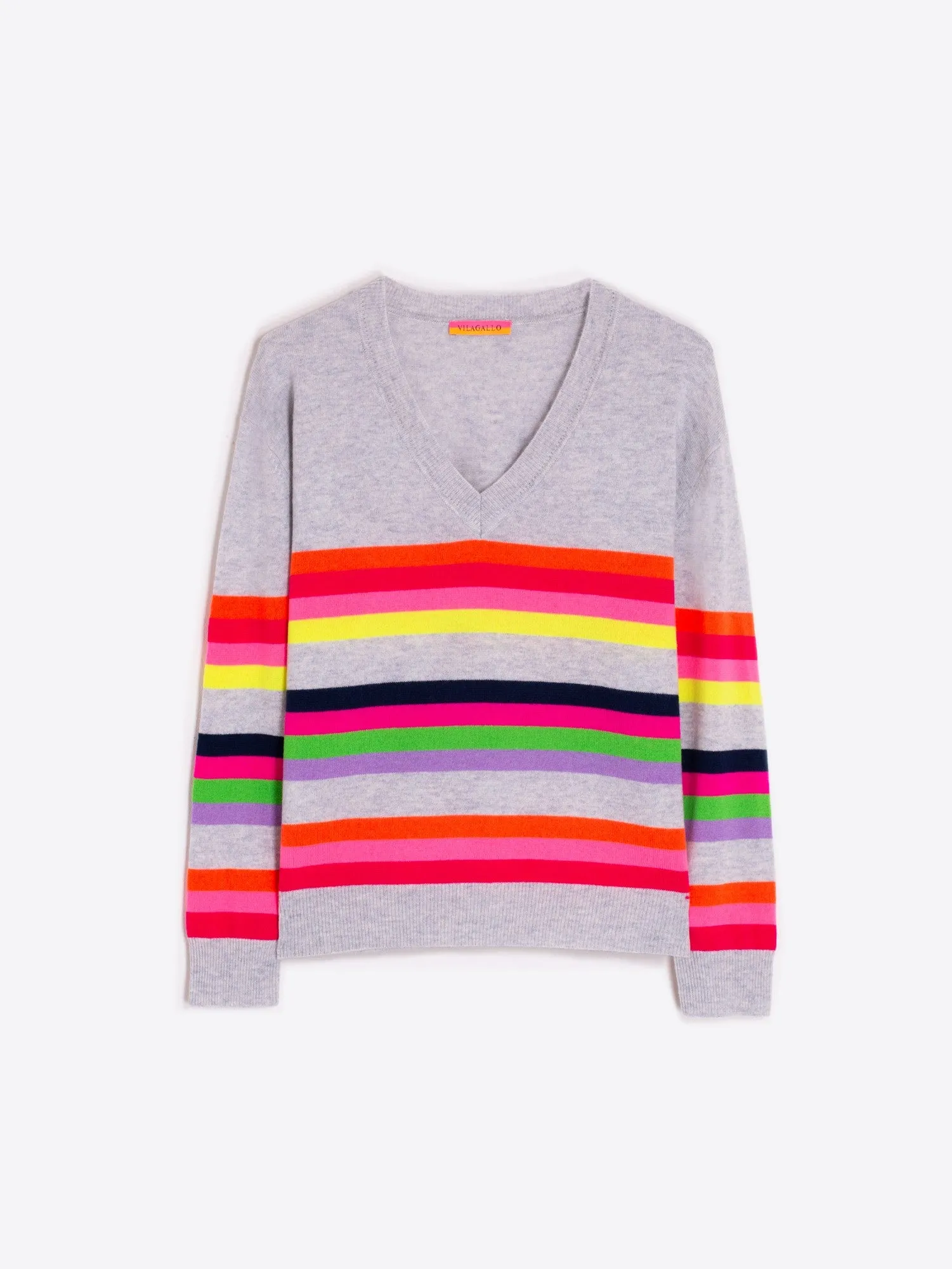 Vilagallo Grey Pure Wool Jumper With Multicolour Stripes