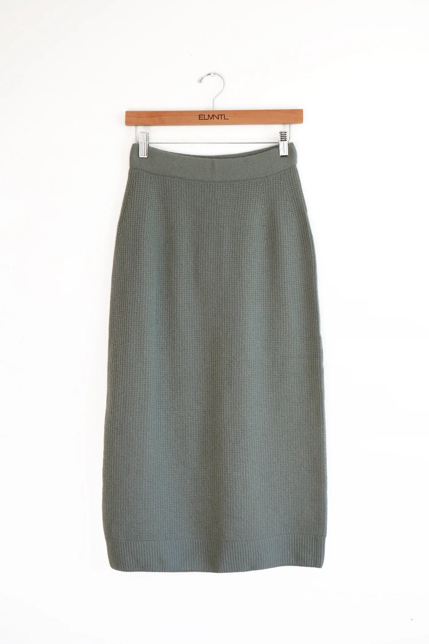 Waffle Midi Skirt -Moss green