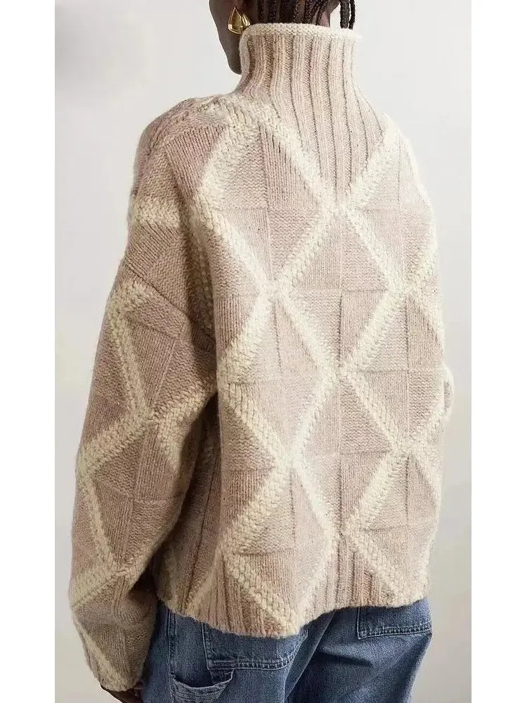 Women’s Argyle Intarsia-Knit Wool Turtleneck Sweater