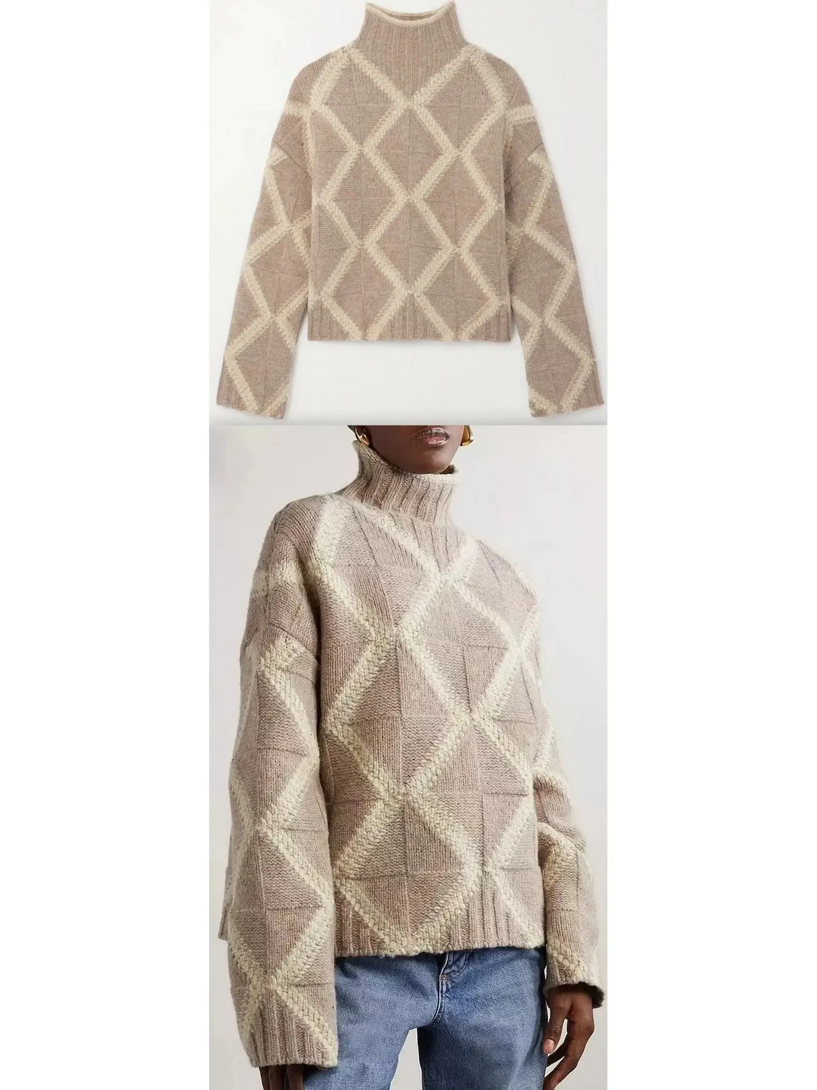 Women’s Argyle Intarsia-Knit Wool Turtleneck Sweater