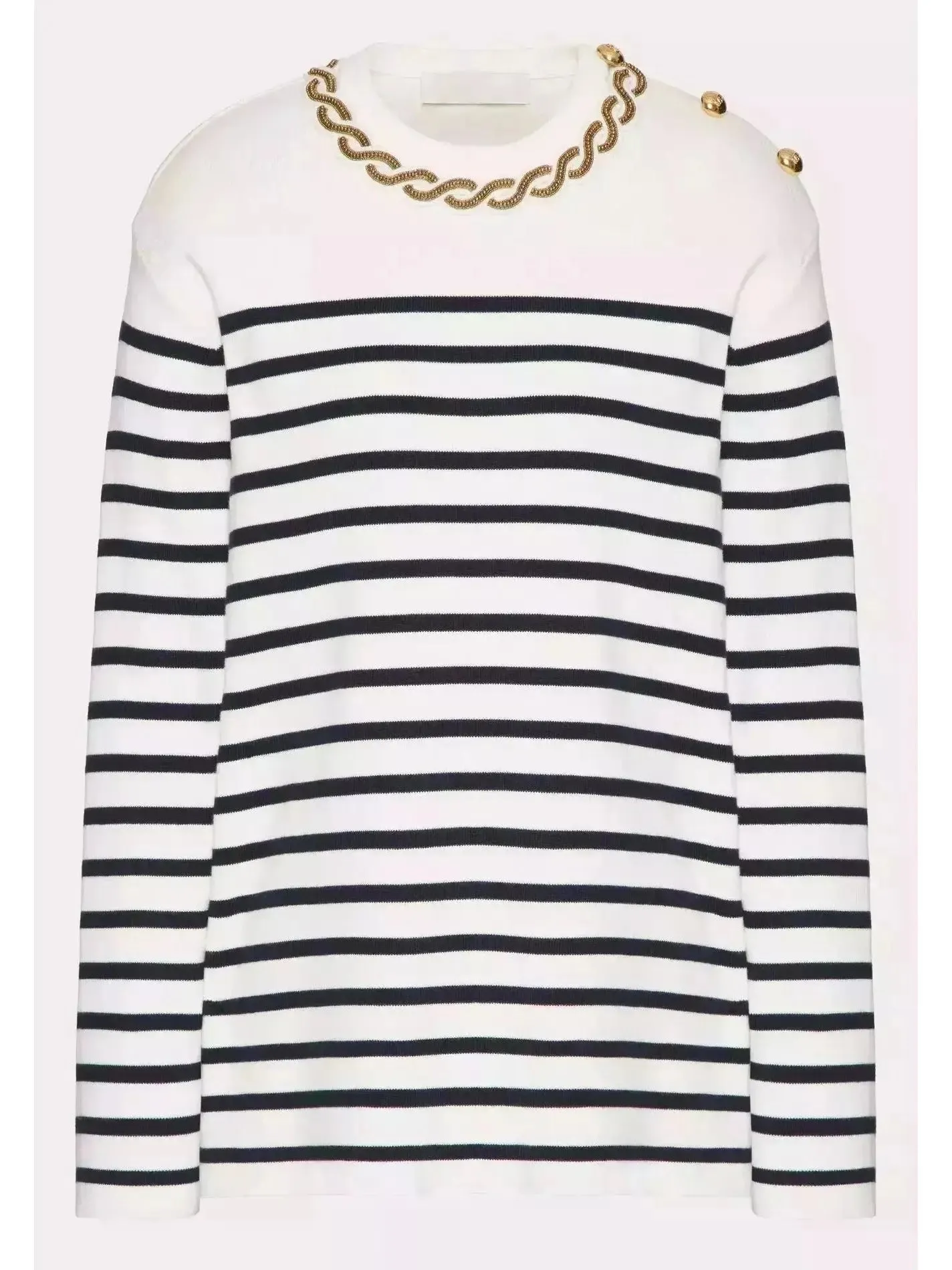 Women’s Bead Link Embroidered Collar Striped Knit Sweater