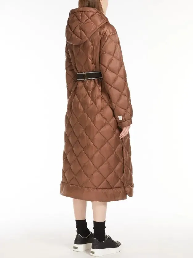 Women’s Belted Diamond Hooded Puffer Long Down Coat