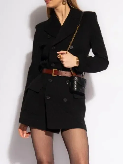 Women’s Belted Double-Breasted Wool-Blend Jersey Trench Coat