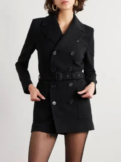 Women’s Belted Double-Breasted Wool-Blend Jersey Trench Coat