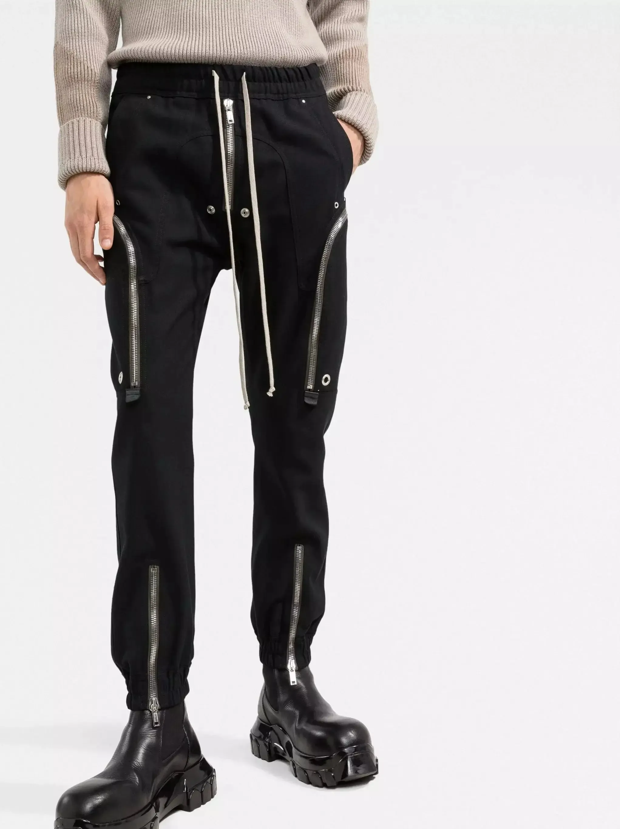 Women’s Black Cargo Pants with Zip-Detail and Tie-Waist