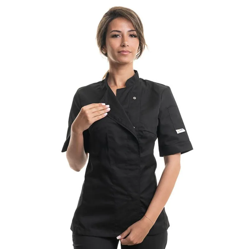 Women's Black Short Sleeve Kitchen Coat - MANELLI