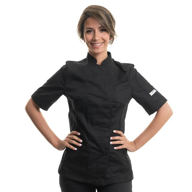 Women's Black Short Sleeve Kitchen Coat - MANELLI