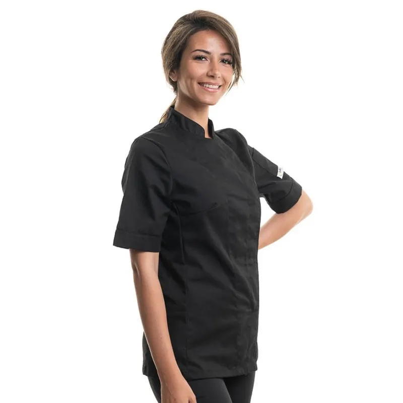 Women's Black Short Sleeve Kitchen Coat - MANELLI