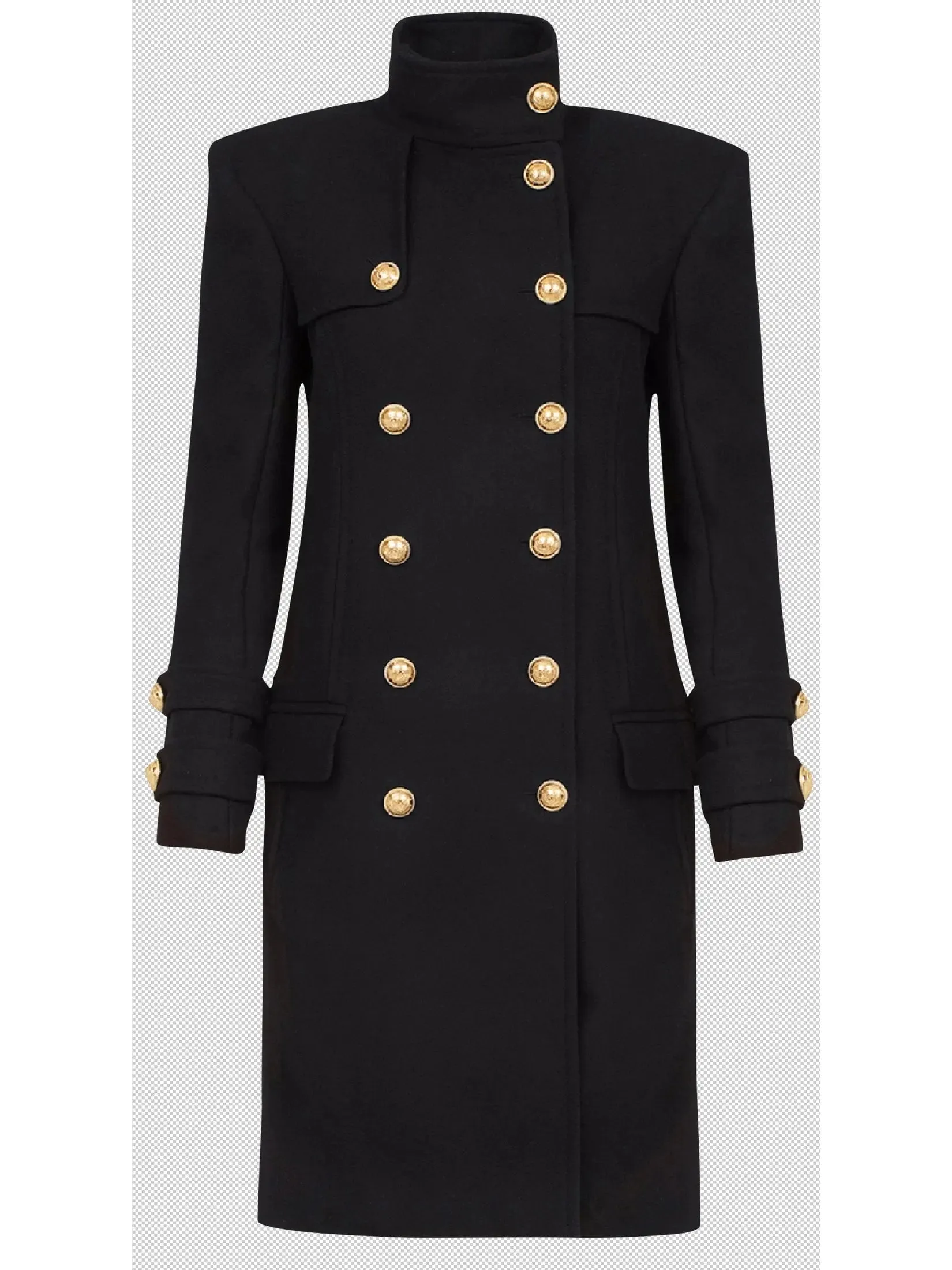 Women’s Double-Breasted Gold-Tone Buttoned Fastening Coat