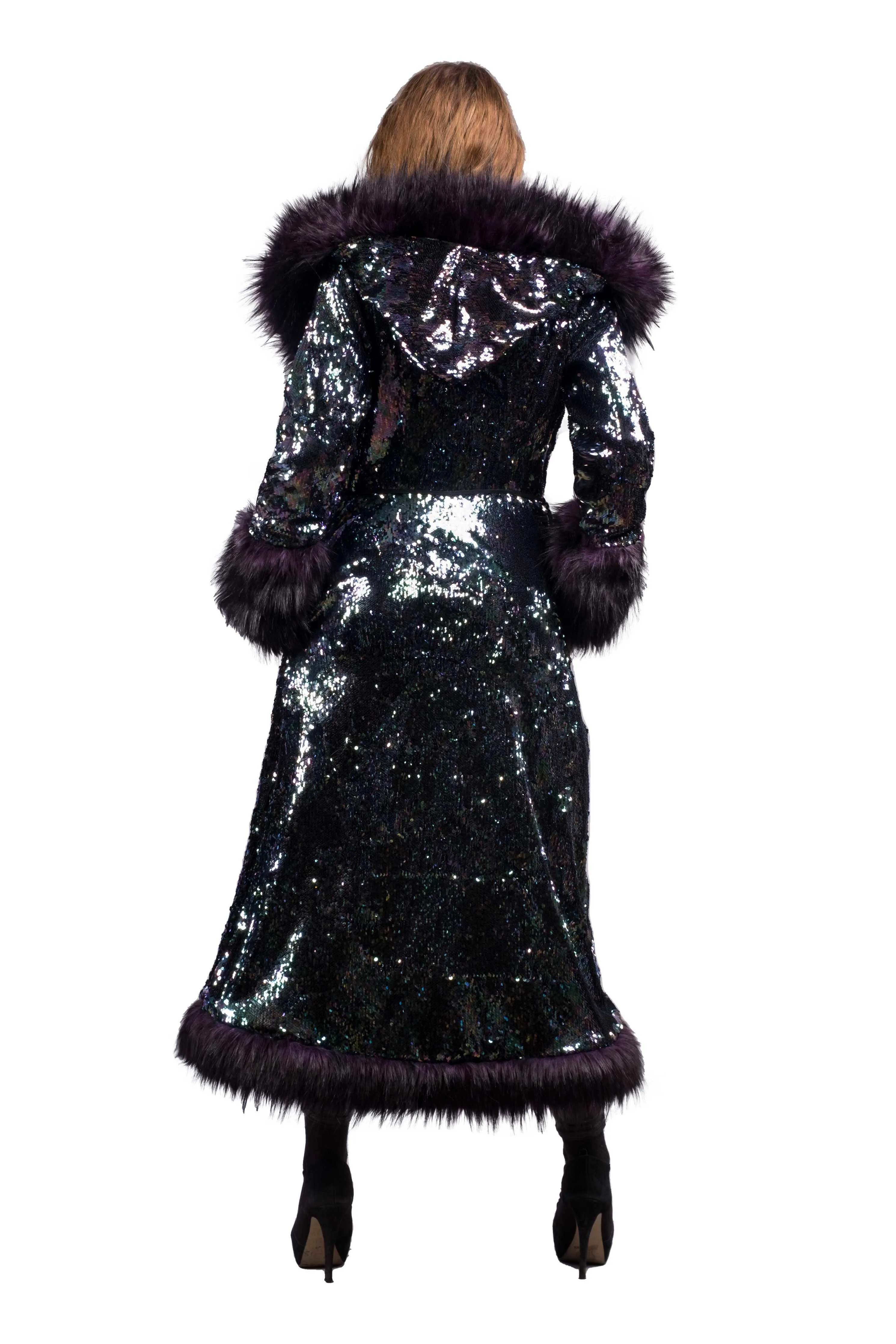 Women's Sequin Temptress Coat in "Purple Peacock"