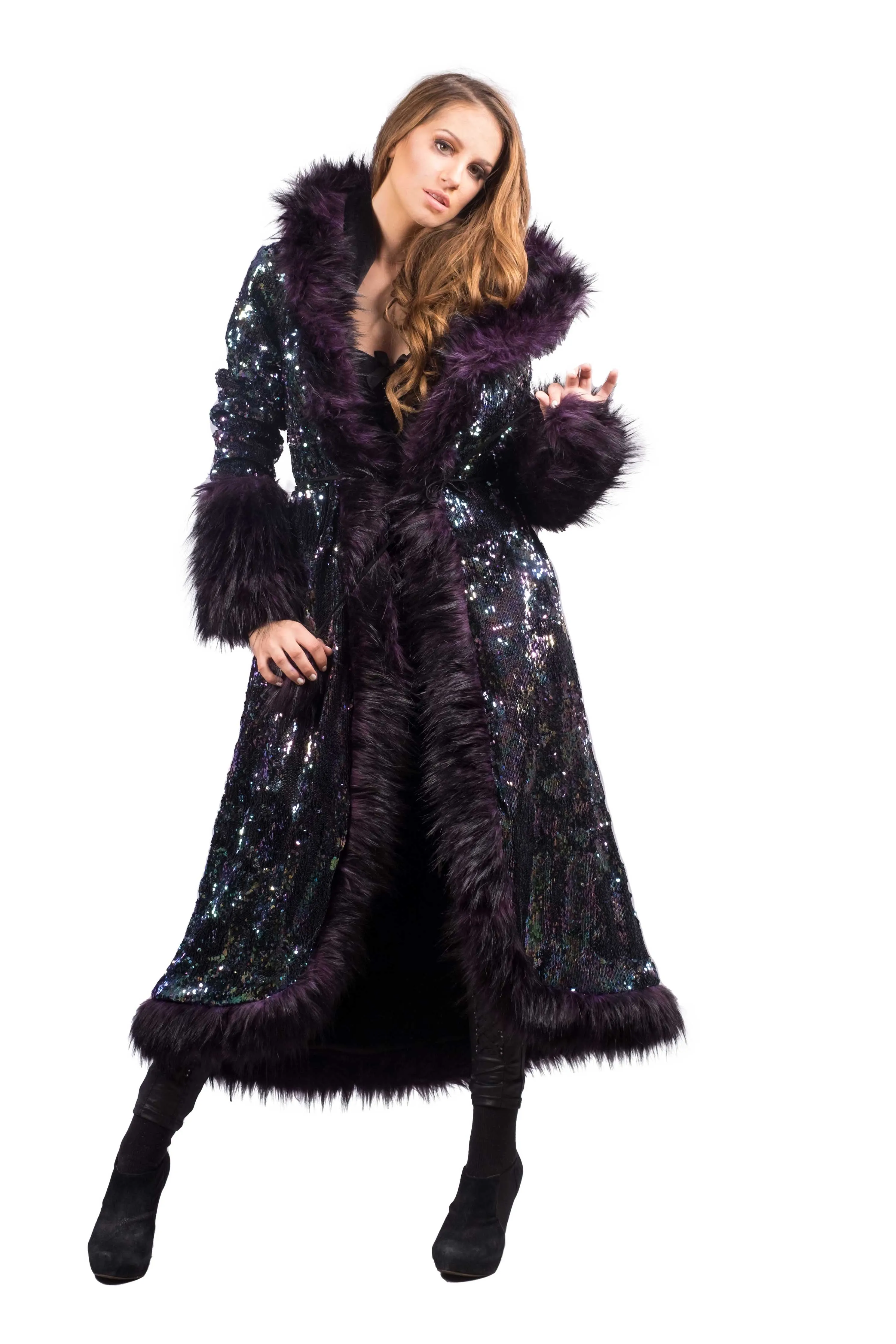 Women's Sequin Temptress Coat in "Purple Peacock"