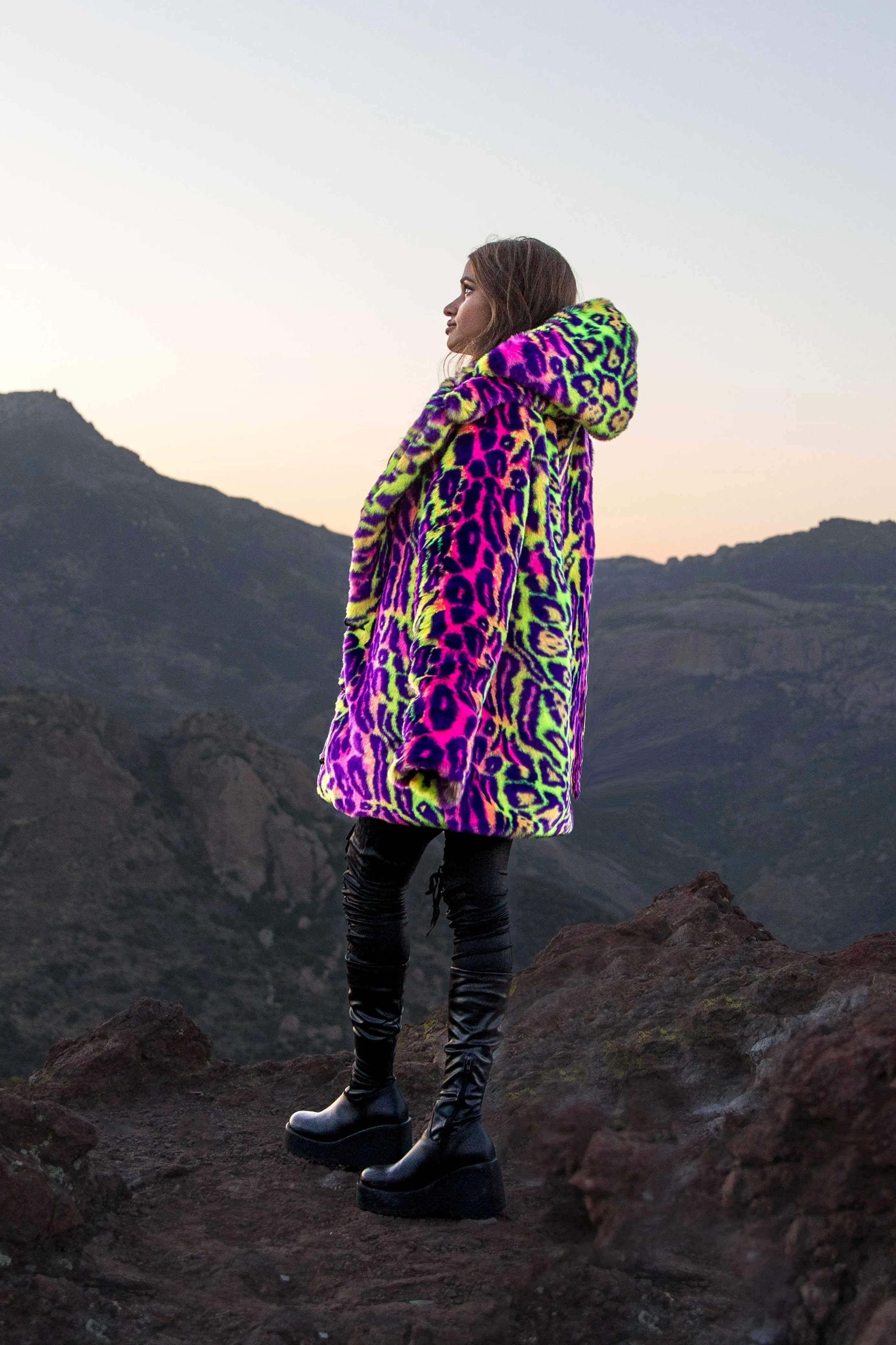 Women's Short Duchess Coat in "Neon Cheetah" IN STOCK