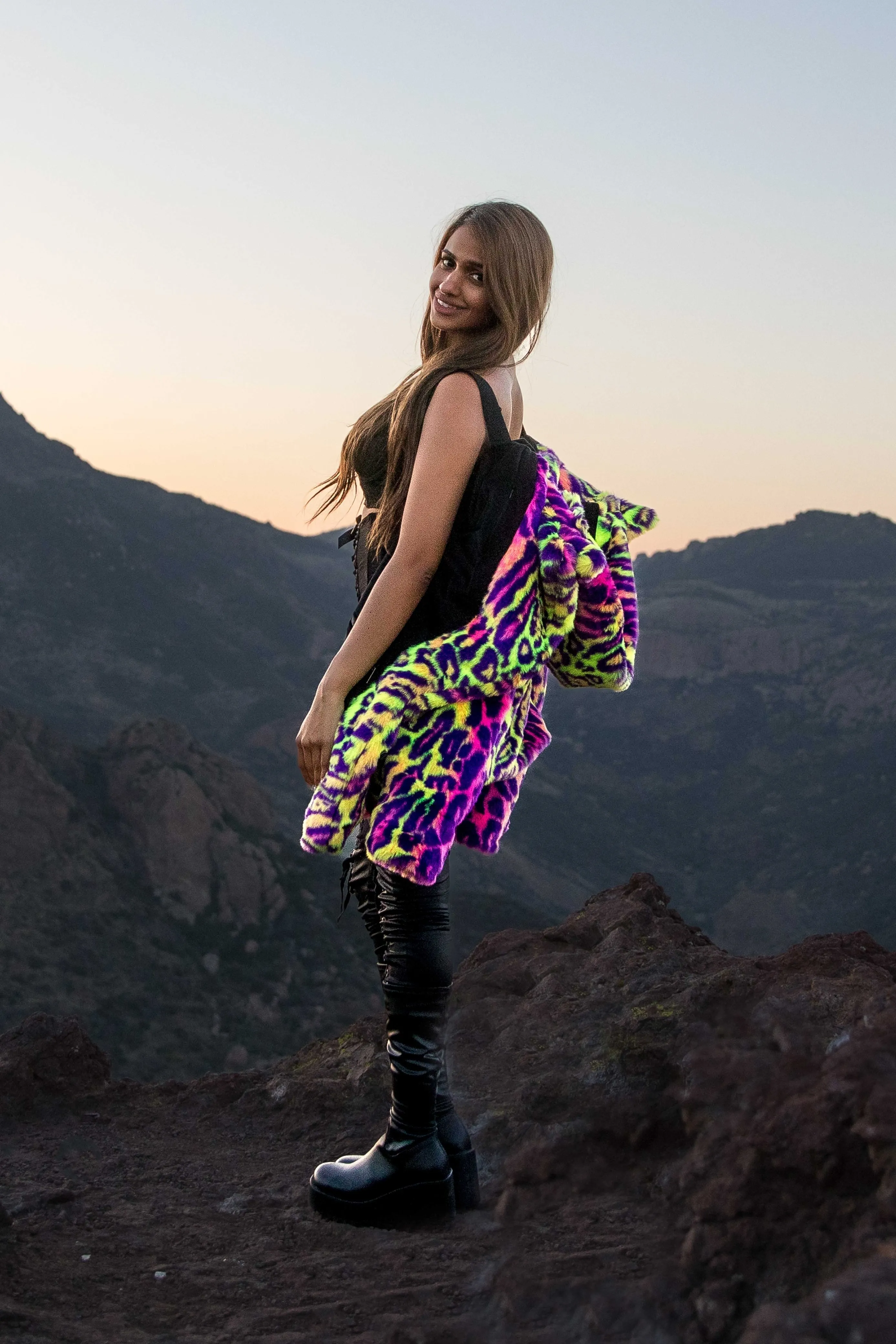 Women's Short Duchess Coat in "Neon Cheetah"