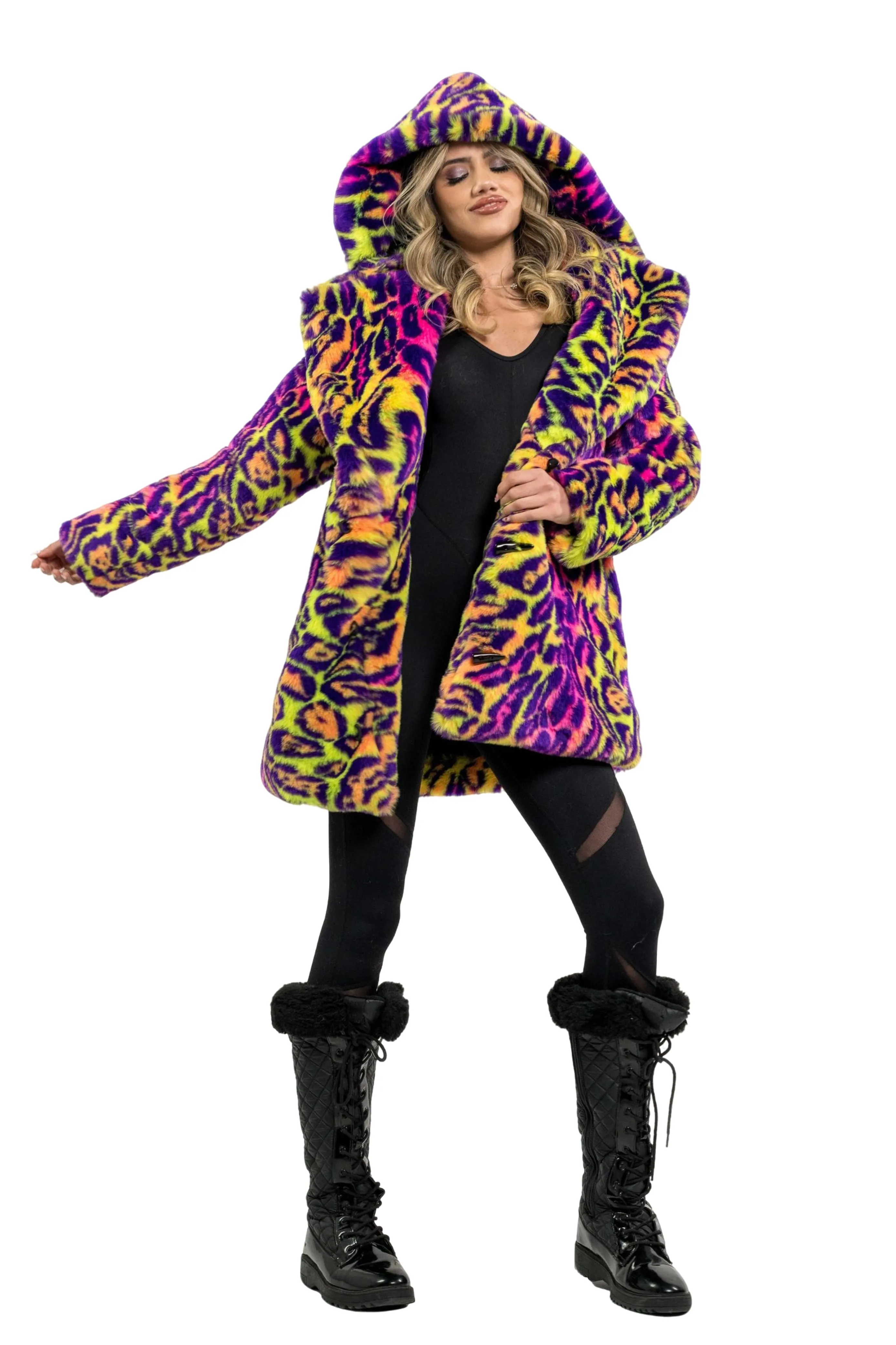 Women's Short Duchess Coat in "Neon Cheetah"